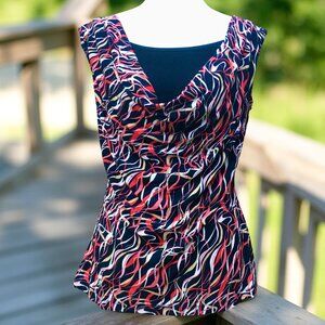 j.t.b. Women's Sleeveless Cowl Neck Lines and Swirls Top with Underlay (Sz M)